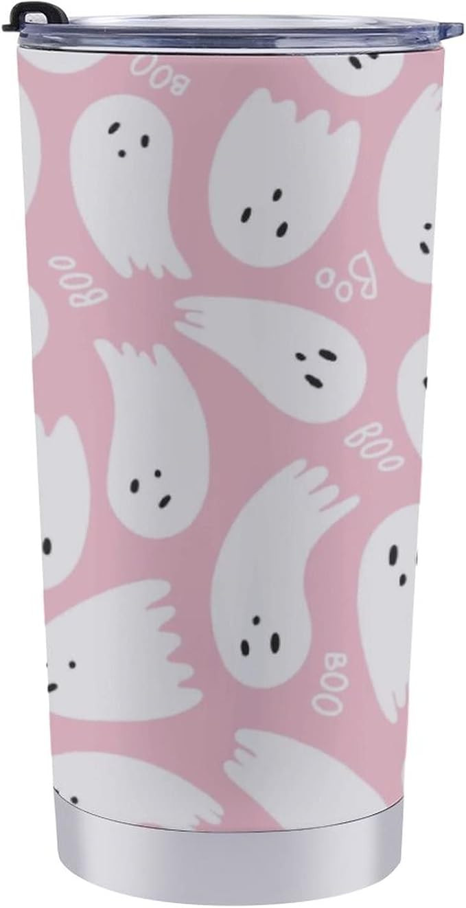 Amazon.com | Pink Cute Ghost 20oz Travel Tumbler Halloween Pattern Insulated Water Cup with Spill... | Amazon (US)