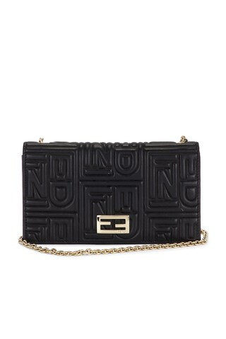 Fendi Embossed Wallet On Chain in Black | FWRD 