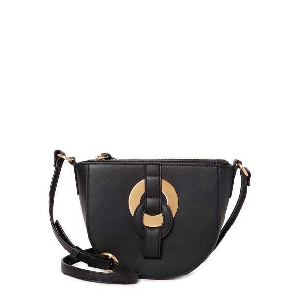 Time and Tru Women's Cecile Fashionable Ladies Crossbody Handbag Black - Walmart.com | Walmart (US)