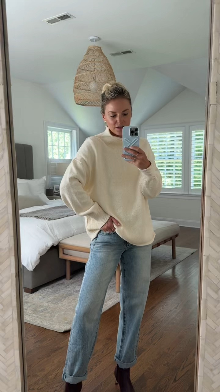 New fall styles! I think the boots are too purple for me to keep and style enough, but I also grabbed in black and love. 
•XS sweater - runs oversized. I also have in the green. 
•26R jeans, tts, I’m 5’5 (code: STYLEDSNAPSHOTS) 
•booties - fit tts, comfy, 4 colors
•small bralette, tts

#LTKSaleAlert