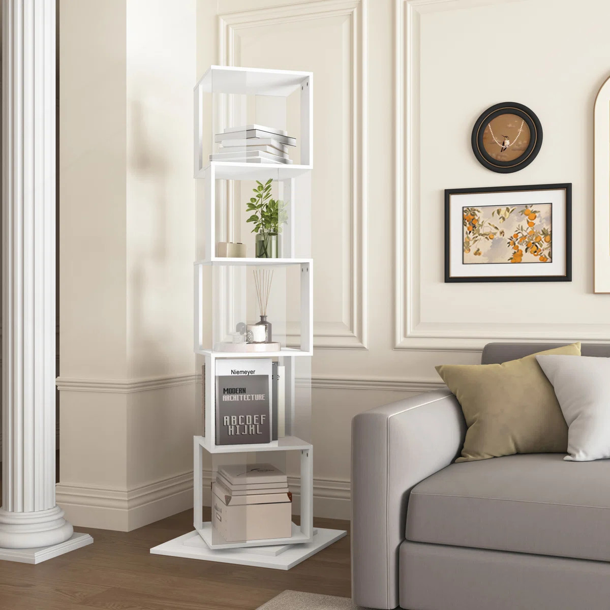 5 Tier Rotating Bookshelf, Floor Rack Simple Bookcase  With Acrylic Plate Student Multi-Function ... | Wayfair North America