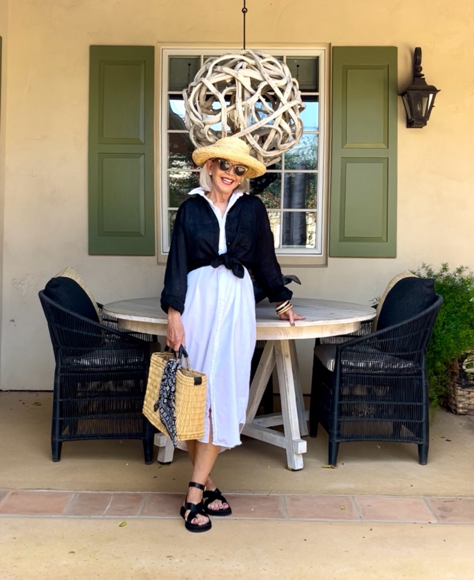 White shirt dress with linen shirt straw hat and bag

#shirtdress #strawbag #strawhat

#LTKstyletip #LTKxMadewell #LTKover40