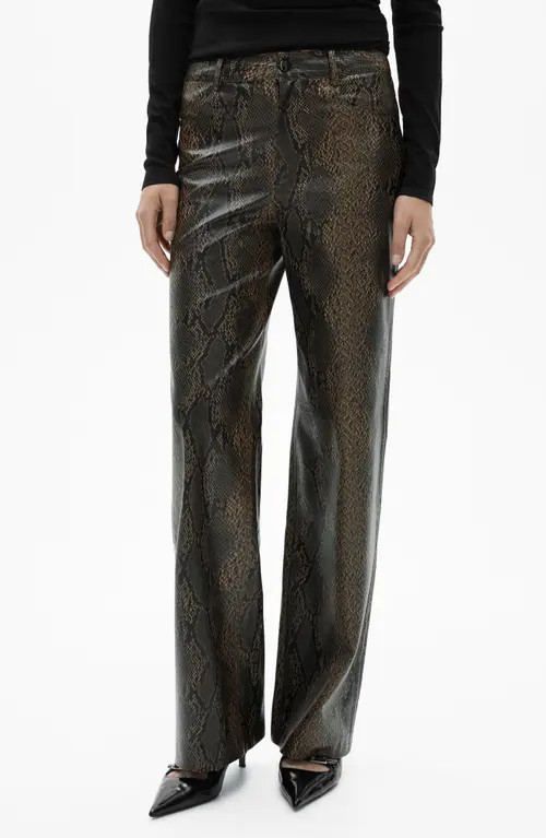 MANGO Snakeskin Effect Faux Leather Straight Pants in Beige at Nordstrom, Size 4 | Nordstrom