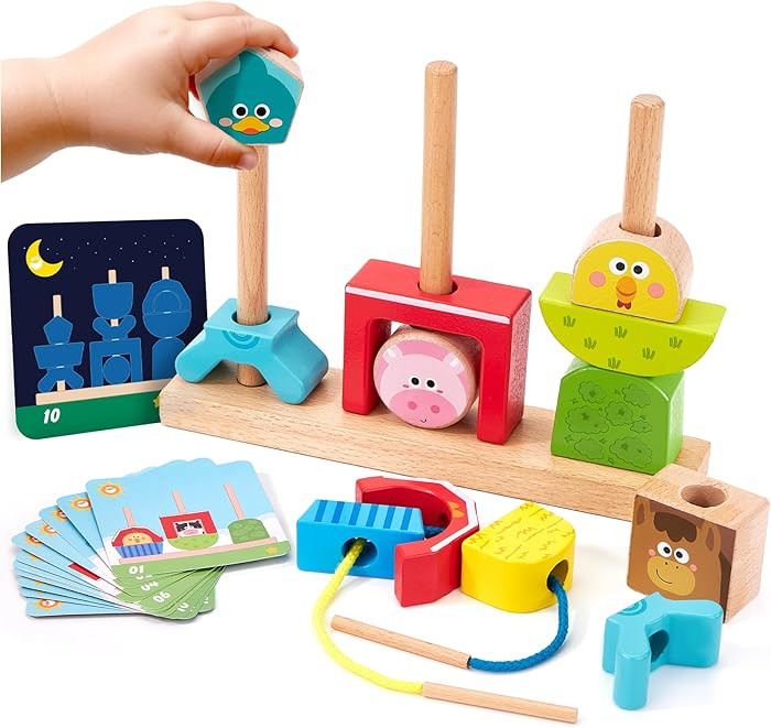 hahaland Montessori Wooden Brain Building Block for Toddler 1-3 Stacking Toy Day & Night Puzzle G... | Amazon (US)