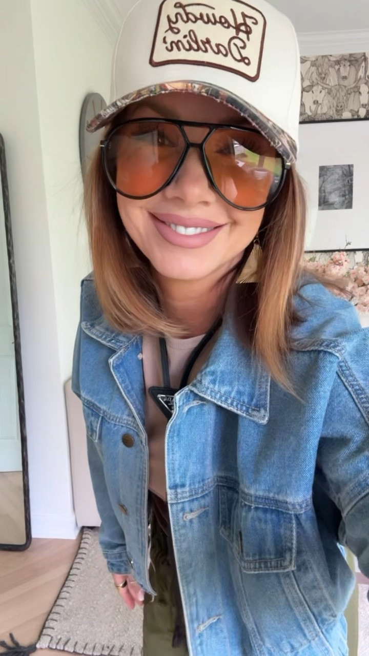 amazon shirt, sunglasses, and similar jacket options linked! anthro pants are on sale today for $68! bolo is allie love. shoes are gucci and no longer available but i linked my fav reeboks! earrings are twisted silver.  ring and hat are @goldielew_ code betsy works for GL & walli cases ♥️

#LTKBeauty #LTKStyleTip #LTKSaleAlert