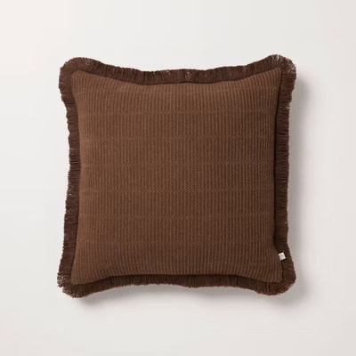 18"x18" Textured Woven Square Toss Pillow Brown/Natural - Hearth & Hand™ with Magnolia | Target