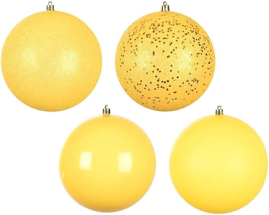 Vickerman 623961-2.4" Yellow 4 Assorted Finish Ball Christmas Tree Ornament (24 pack) (N590678) | Amazon (US)