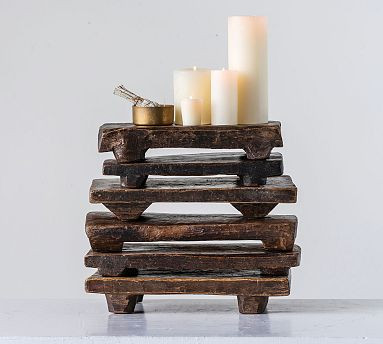 Found Reclaimed Wood Pedestal Tray | Pottery Barn (US)