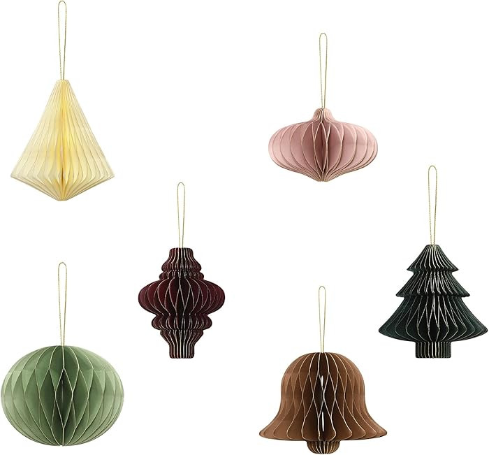 6PCS Neutral Christmas Honeycomb Decorations, Paper Glitter Edged Small Christmas Tree Ornaments ... | Amazon (US)