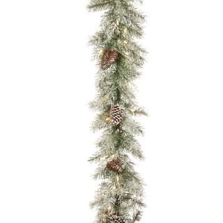 9' x 10" Pre-lit Feel Real® Frosted Mountain Spruce Artificial Christmas Garland with Cones & 50... | Michaels Stores
