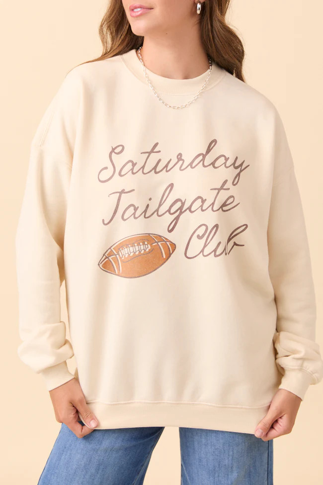 Saturday Tailgate Club Cream Graphic Sweatshirt | Pink Lily