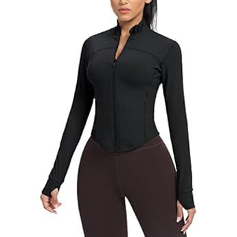 Women's Workout Jacket Lightweight Zip Up Yoga Jacket Cropped Athletic Slim Fit Tops | Amazon (US)