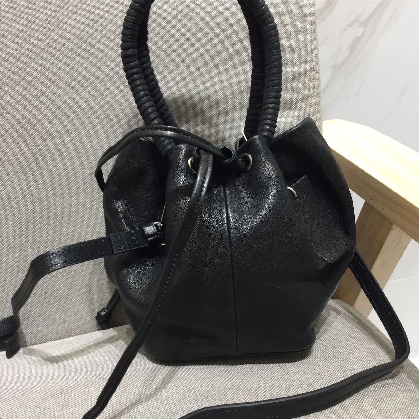 Genuine Leather Drawstring Top Handle Bag, Handmade Crossbody Bag, Bucket Bag, Black Shoulder Bag... | Etsy (CAD)