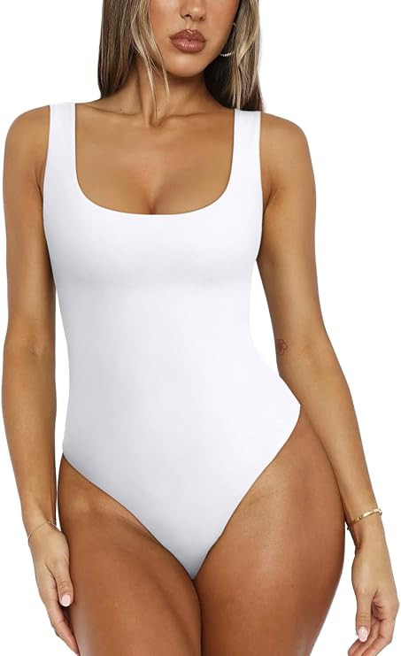 REORIA Women's Sexy Scoop Neck Sleeveless Bodysuit Backless Double Lined Tank Tops | Amazon (US)