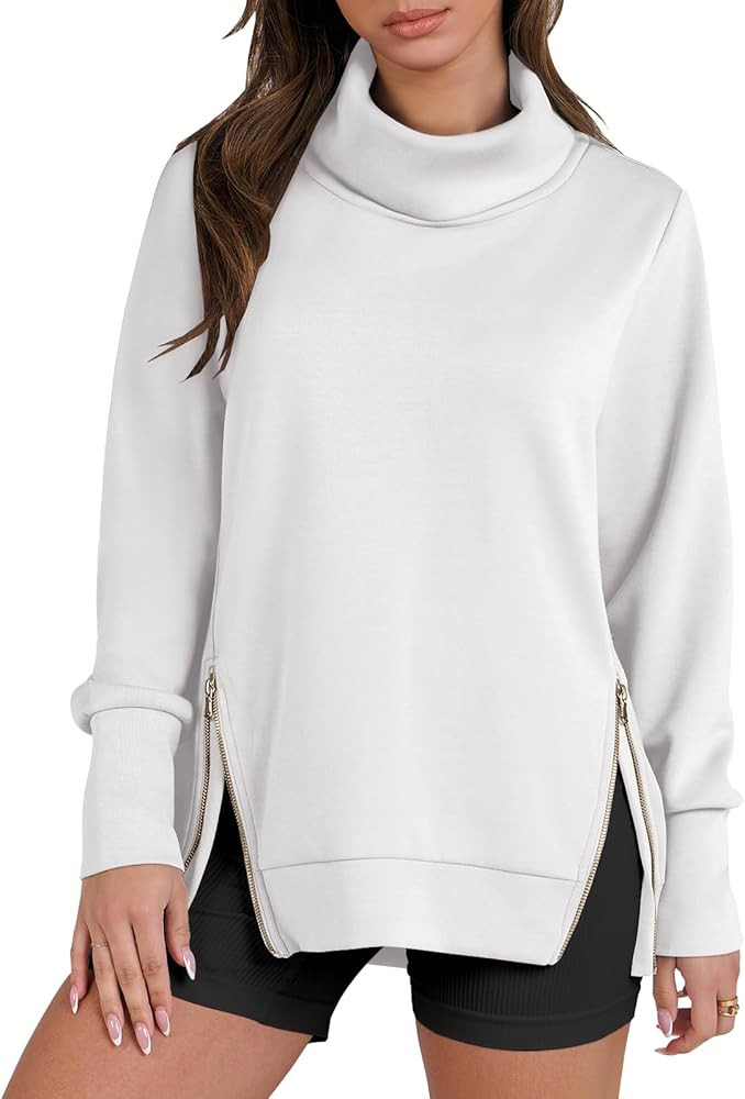 Caracilia Women's Oversized Sweatshirts Turtle Cowl Neck Pullover Hoodies Casual Side Zipper Swea... | Amazon (US)