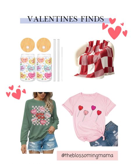Valentine’s Finds 💘 Women’s Valentine’s Day pull over, graphic  tee, red checkered throw blanket, and the cutest Valentine’s glass conversation heart cups. 

#LTKSeasonal #LTKstyletip #LTKGiftGuide