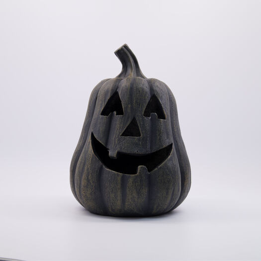 Black Cement Jack O Pumpkin Decor 33cm | TK Maxx