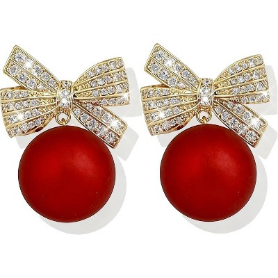 Rhinestone & Pearl Bow Earrings for Women, Christmas Holiday Jewelry Gifts. | Target