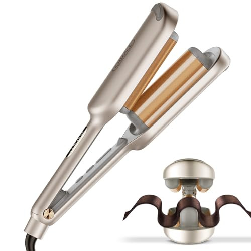Curling Iron Hair Crimper Waver - TYMO ROVY Beach Waves Curling Wand, Ionic Deep Waver Hair Curler Tool with Ceramic 3 Barrel for Women, Dual Voltage, Anti-Scald, Easy to Use, Elegant Gold, 1.25 Inch | Amazon (US)