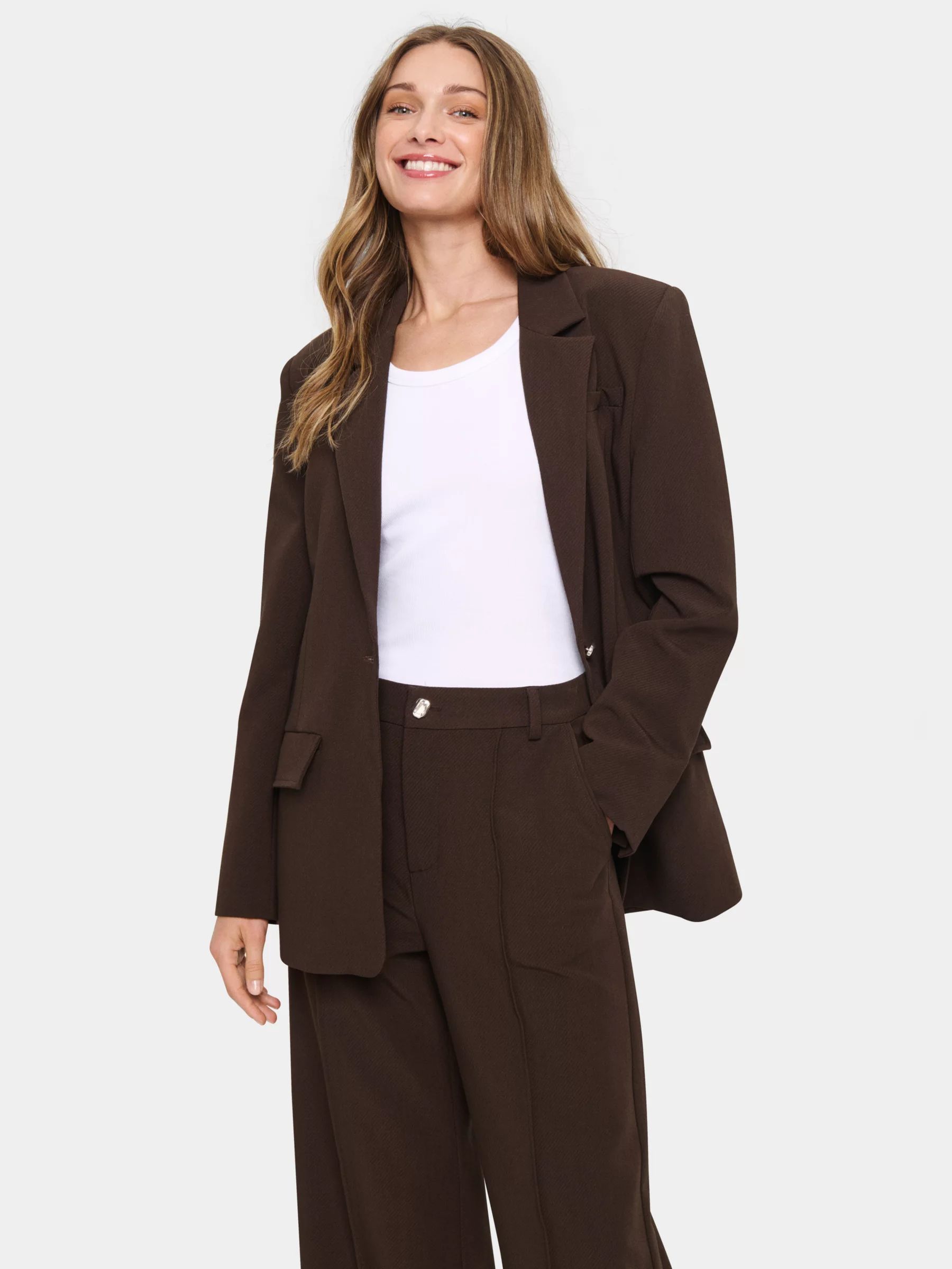 Saint Tropez Franka Belted Blazer, Chocolate Brown | John Lewis (UK)