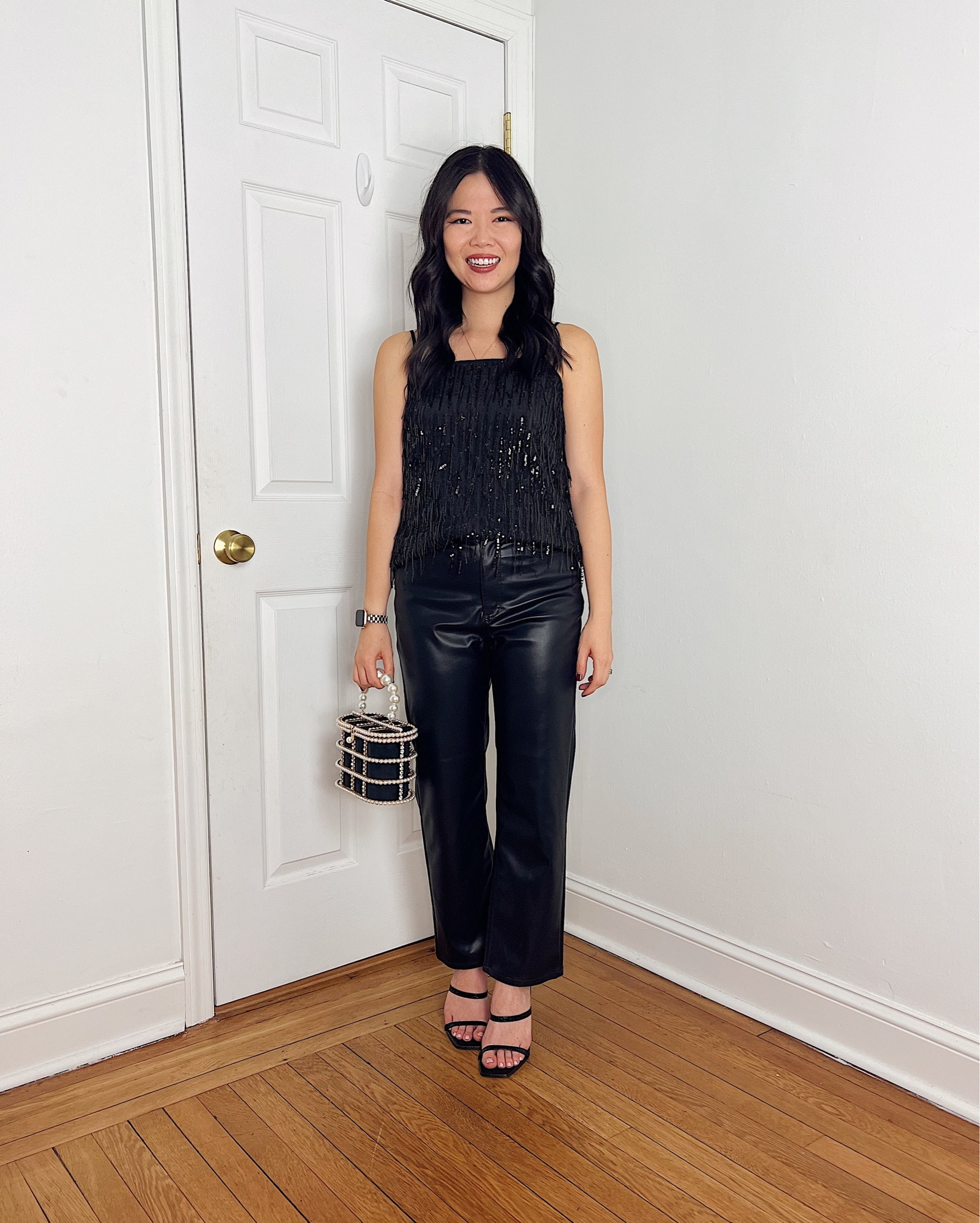 Black sequin top (XS)
Sequin tank top
Black faux leather pants (27P)
Pearl bag
Statement bag
Evening bag
Black mules (TTS)
Holiday party outfit
Holiday outfit
NYE outfit
LOFT outfit

#LTKHoliday #LTKfindsunder50 #LTKSeasonal
