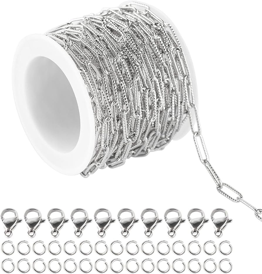 UMAOKANG 16.4 Feet Silver Jewelry Chain Stainless Steel Soldered Embossed Oval Paperclip Chain Sp... | Amazon (US)