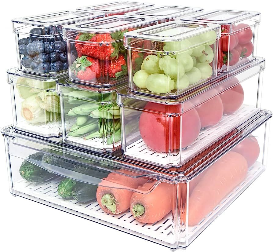 Pomeat 10 Pack Fridge Organizer, Stackable Refrigerator Organizer Bins with Lids, BPA-Free Produc... | Amazon (US)
