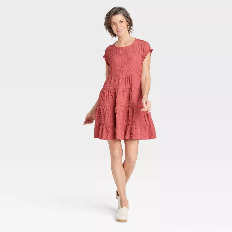 Women's Flutter Short Sleeve Textured Tiered A-Line Dress - Knox Rose™ | Target