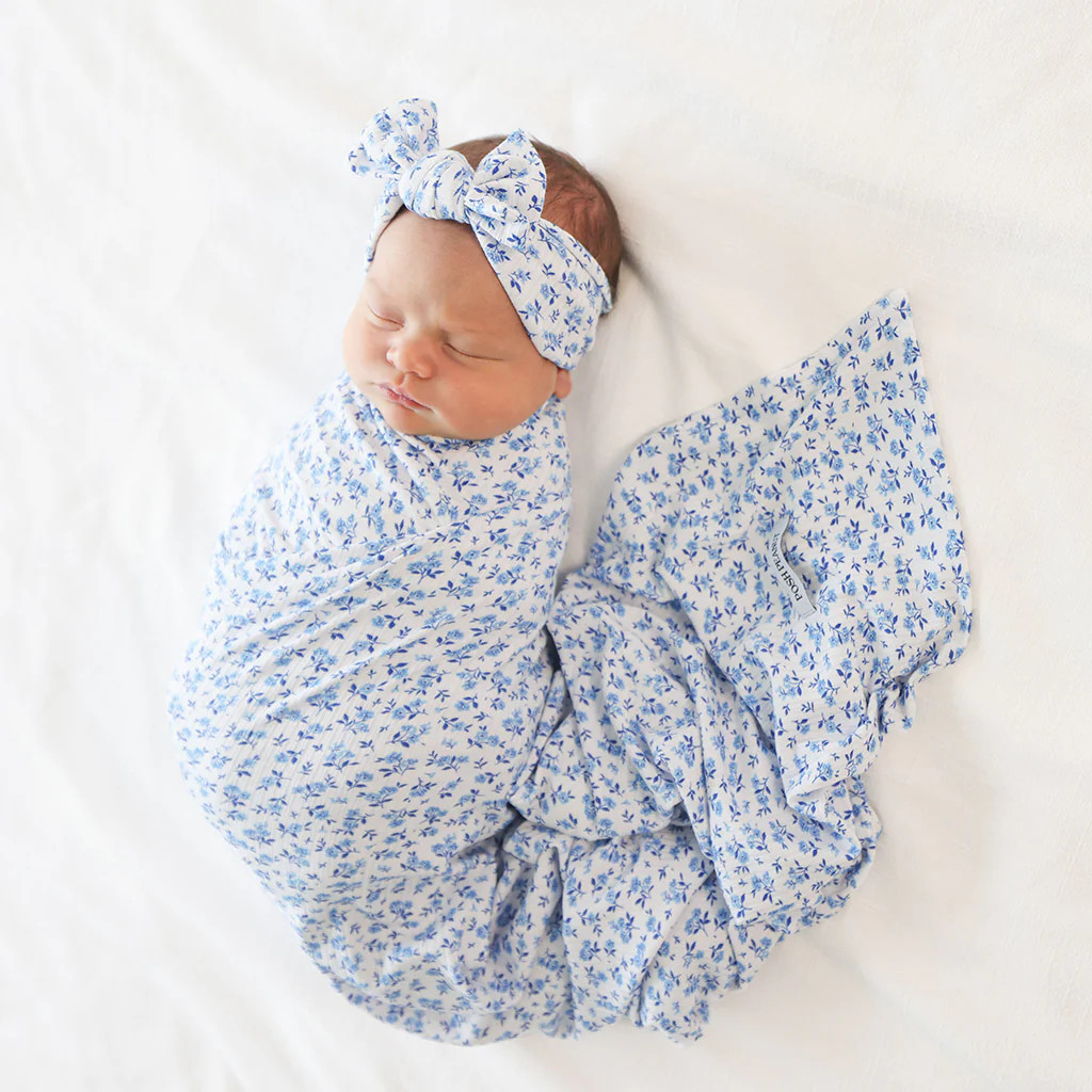 Floral White Swaddle Headband Set | Andina | Posh Peanut