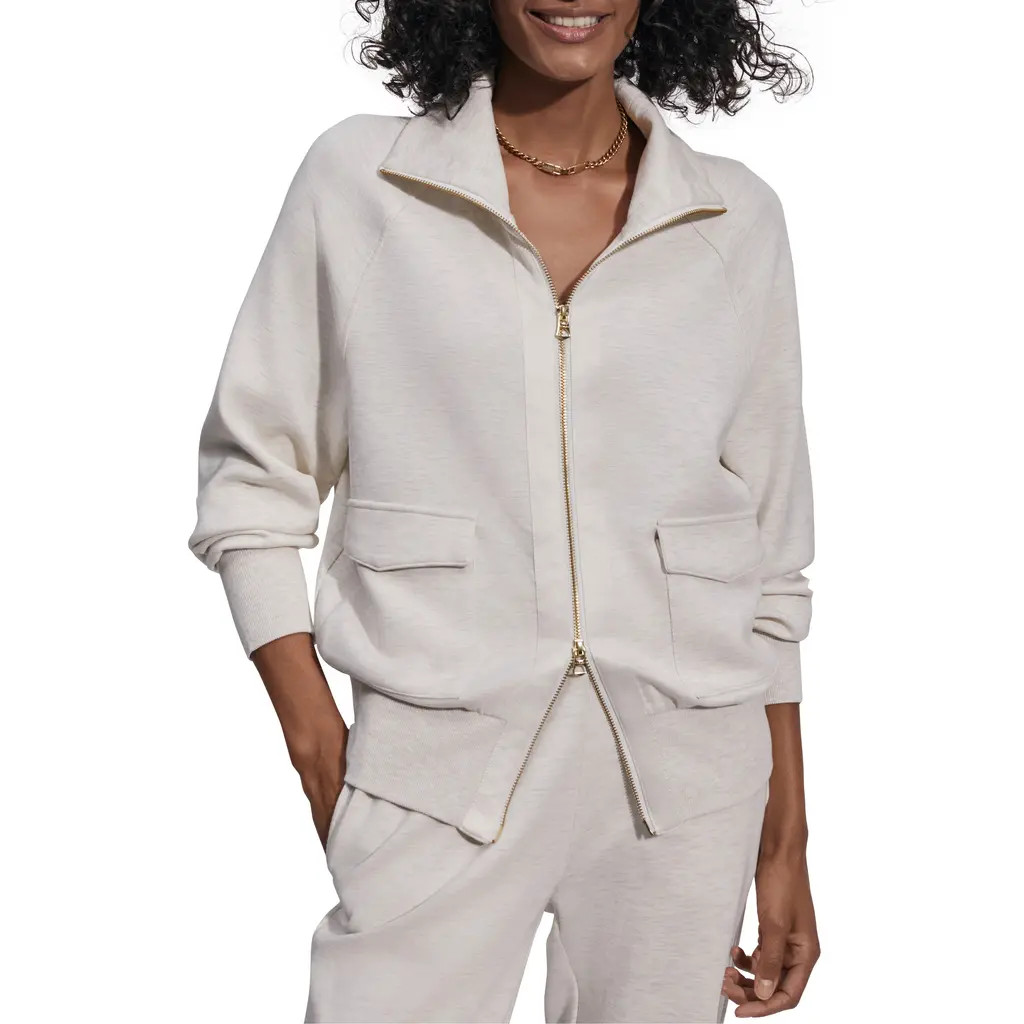 Varley Roxbury Zip-Up Sweatshirt in Ivory Marl at Nordstrom, Size Small | Nordstrom