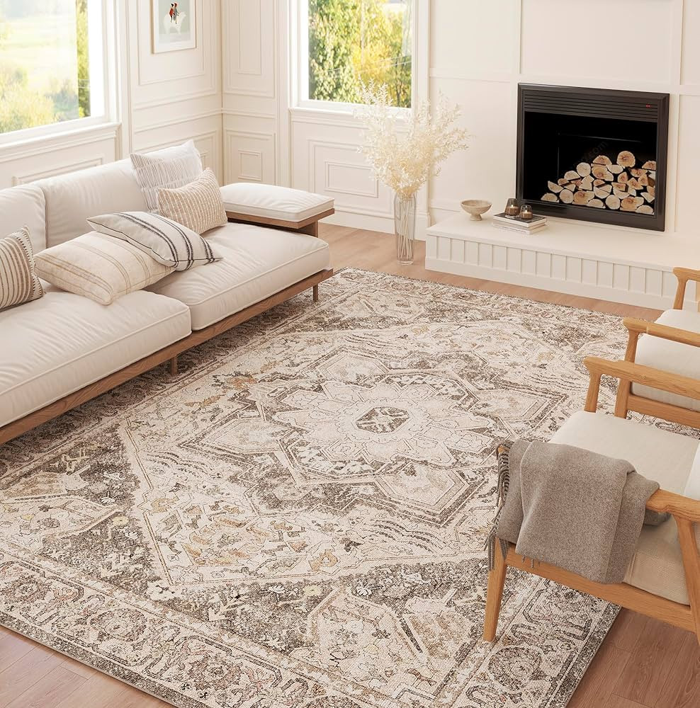 Vintage Area Rug 5x7 Bedroom Rug Kitchen Brown Indoor Washable Living Room Carpet Tribal Distress... | Amazon (US)