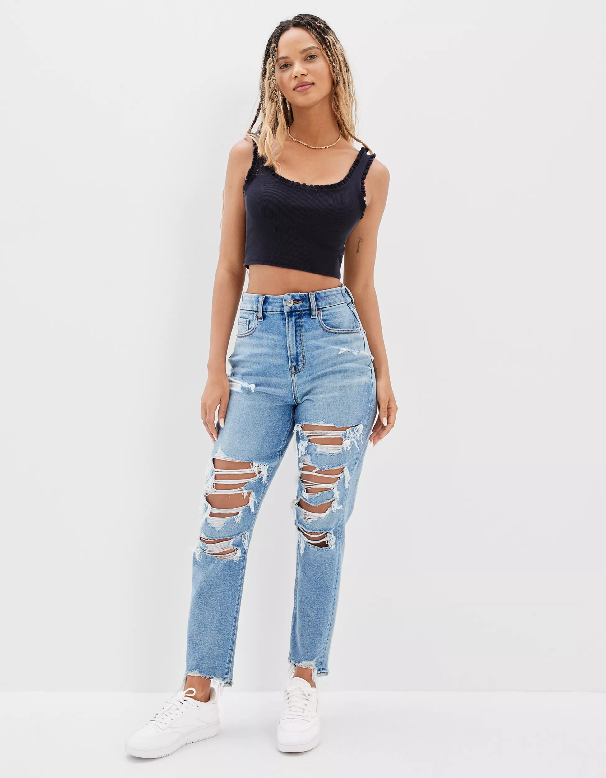AE Stretch Ripped Curvy Mom Jean | American Eagle Outfitters (US & CA)