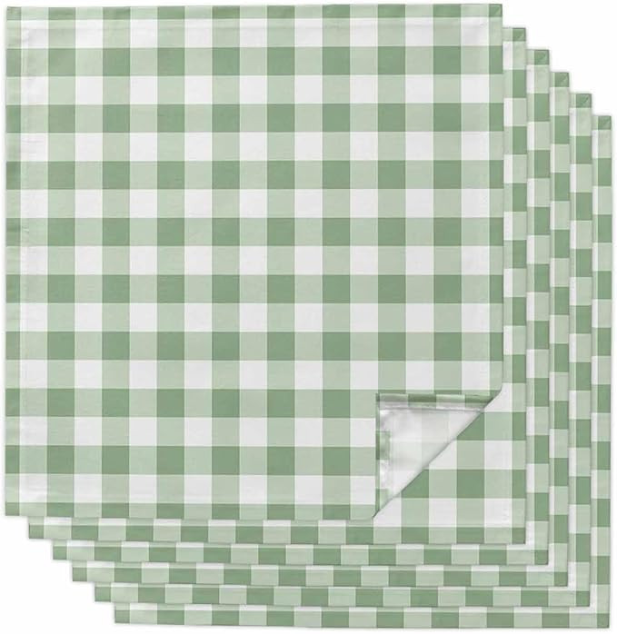 Sage Green Buffalo Plaid Cloth Napkins Set of 6 Reusable Dinner Napkins, Green White Checkered Fa... | Amazon (US)