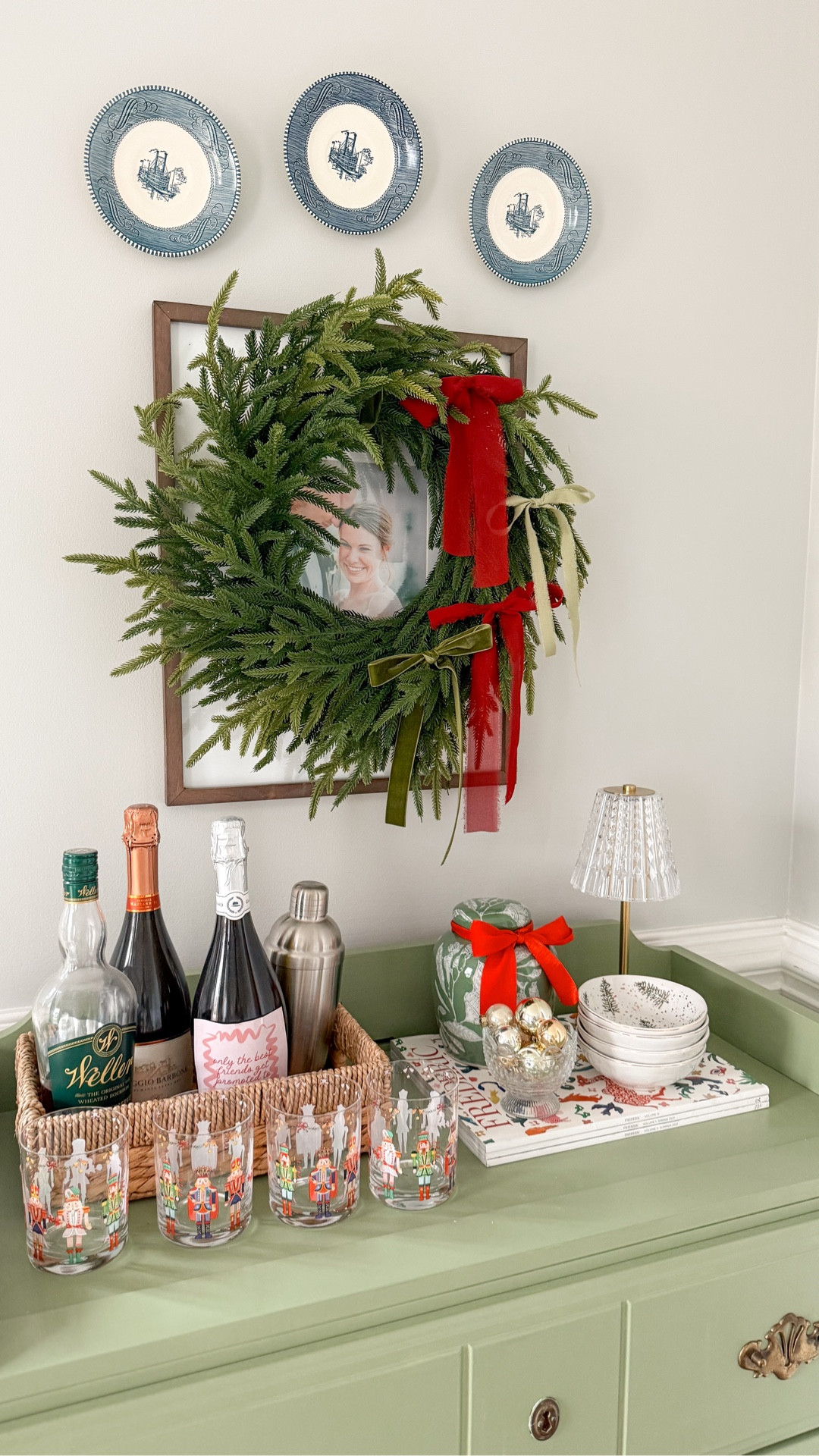 Even the bar chest needs some Christmas spirit 🥂🎄

Try adding a few ribbons to your wreath instead of one big one. It’ll make it a lot more interesting. 

Everything I could is linked! Have you started decorating for Christmas yet? 

Pine wreath, ribbon, ornaments, nutcrackers 

#LTKSaleAlert #LTKHoliday #LTKHome