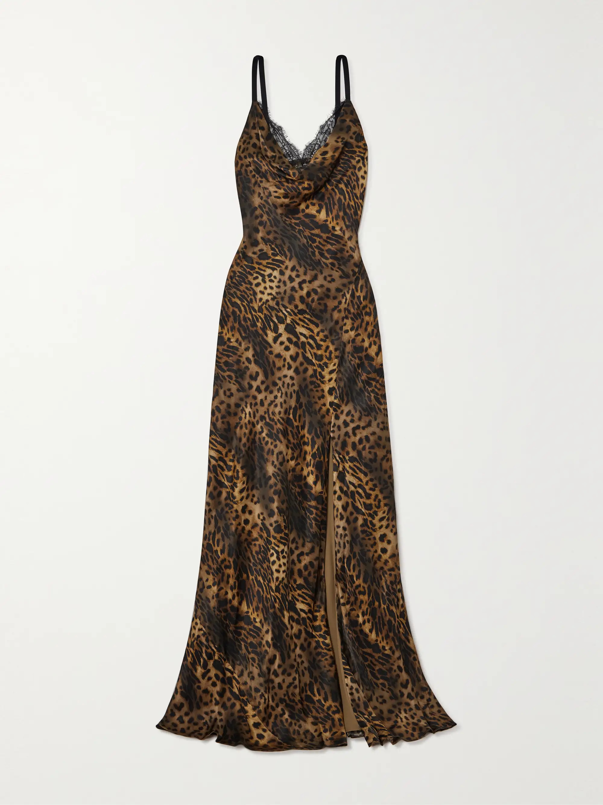 Venice lace-trimmed leopard-print silk-satin maxi dress | NET-A-PORTER (US)