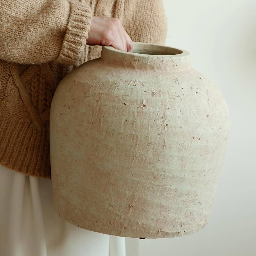 Large Ceramic Vase, 11" Rustic Farmhouse Terracotta Vase for Home Decor, Artisan Decorative Flowe... | Amazon (US)