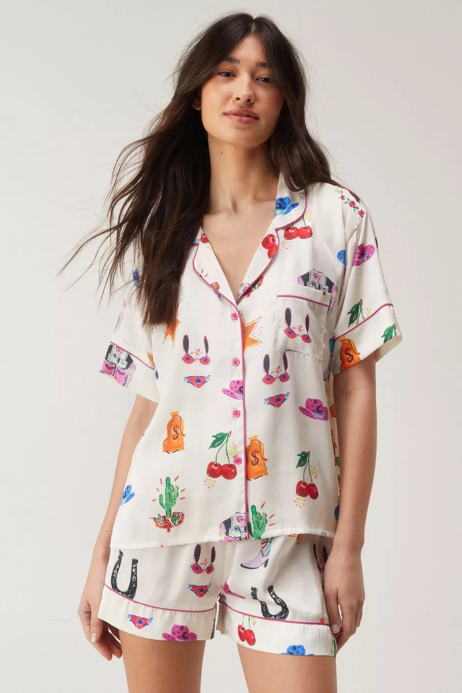 Satin Cowboy Western Pajama Shorts Set | Nasty Gal US