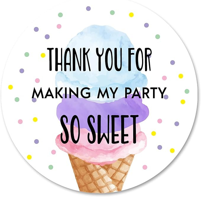 Ice Cream Thank You Stickers, 40 2 Inch Summer Baby Shower Or Birthday Party Labels, Decorations | Amazon (US)