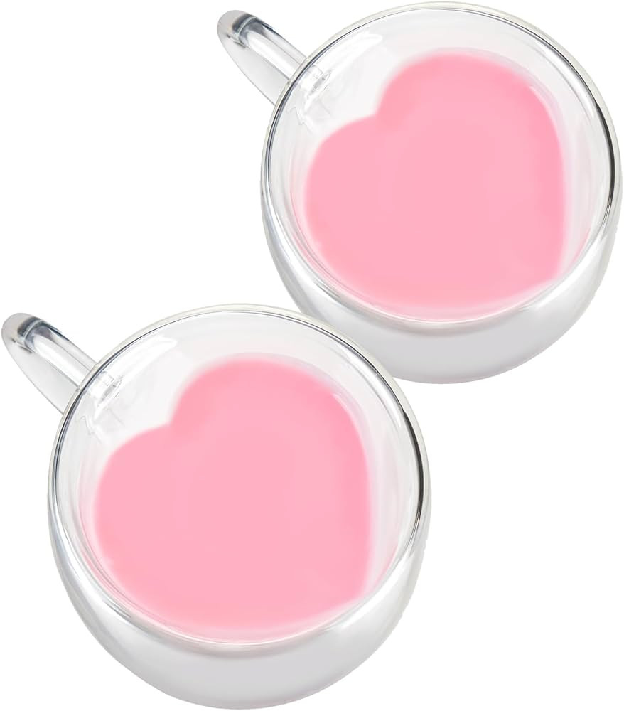 WHJY Double Wall Glass Coffee Mugs，Clear Coffee Cups Clear Unique Coffee Cups Heart Shaped Mug ... | Amazon (US)
