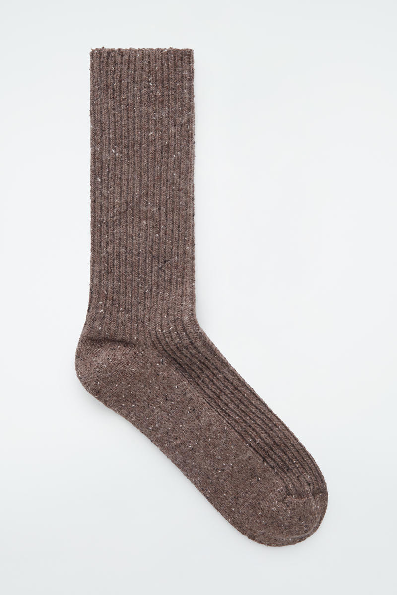 COS Women's Speckled Ribbedknit Socks in Brown | Polyamide/Elastane/Silk | Size: 39/41 | COS (AU)
