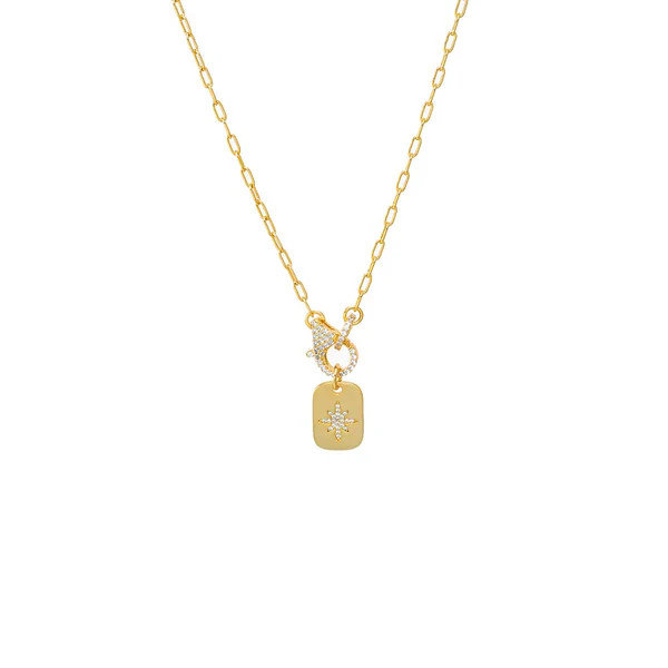 Pave Starburst Dog Tag Toggle Necklace | Adina Eden