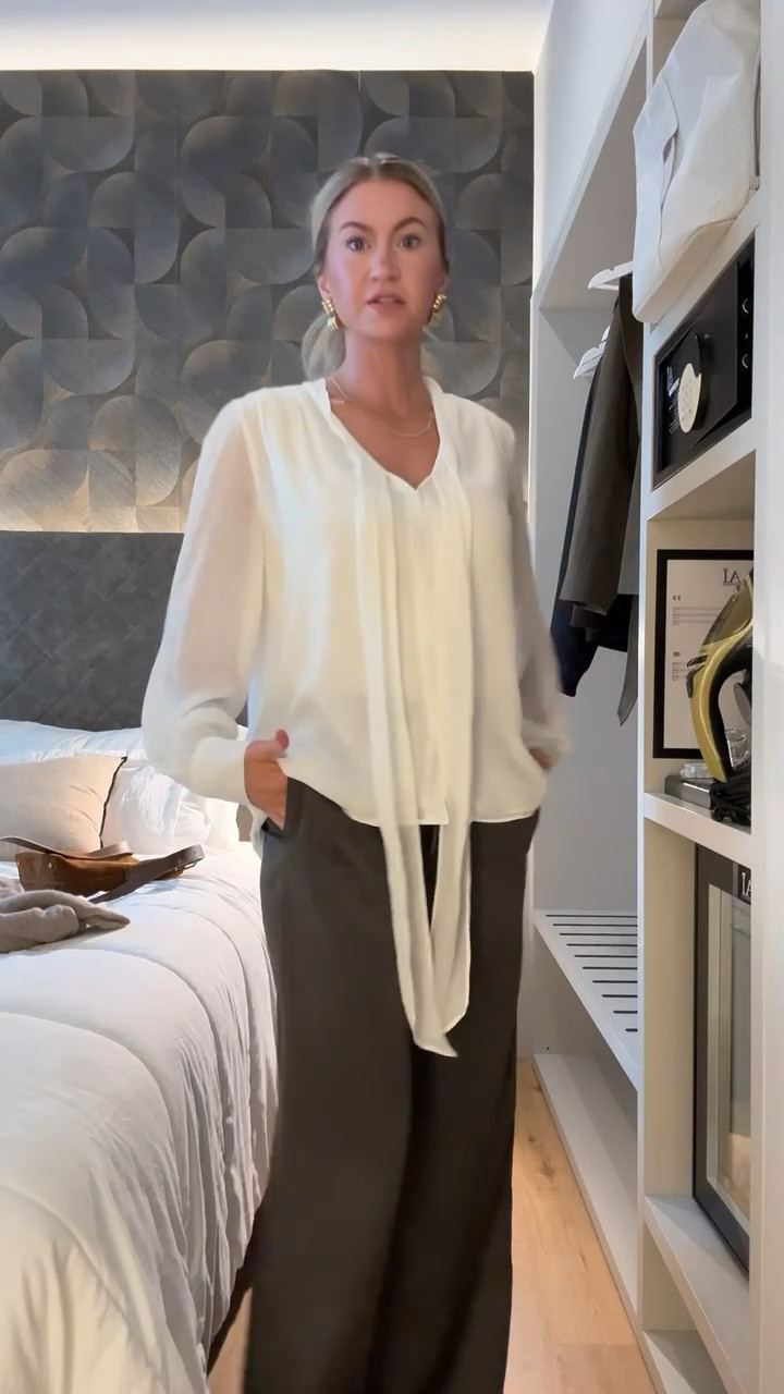 Cream blouse + satin pants for a day in Milan! 
Top: wearing size small. 
Flats: run TTS. 

#LTKStyleTip #LTKSeasonal #LTKBeauty