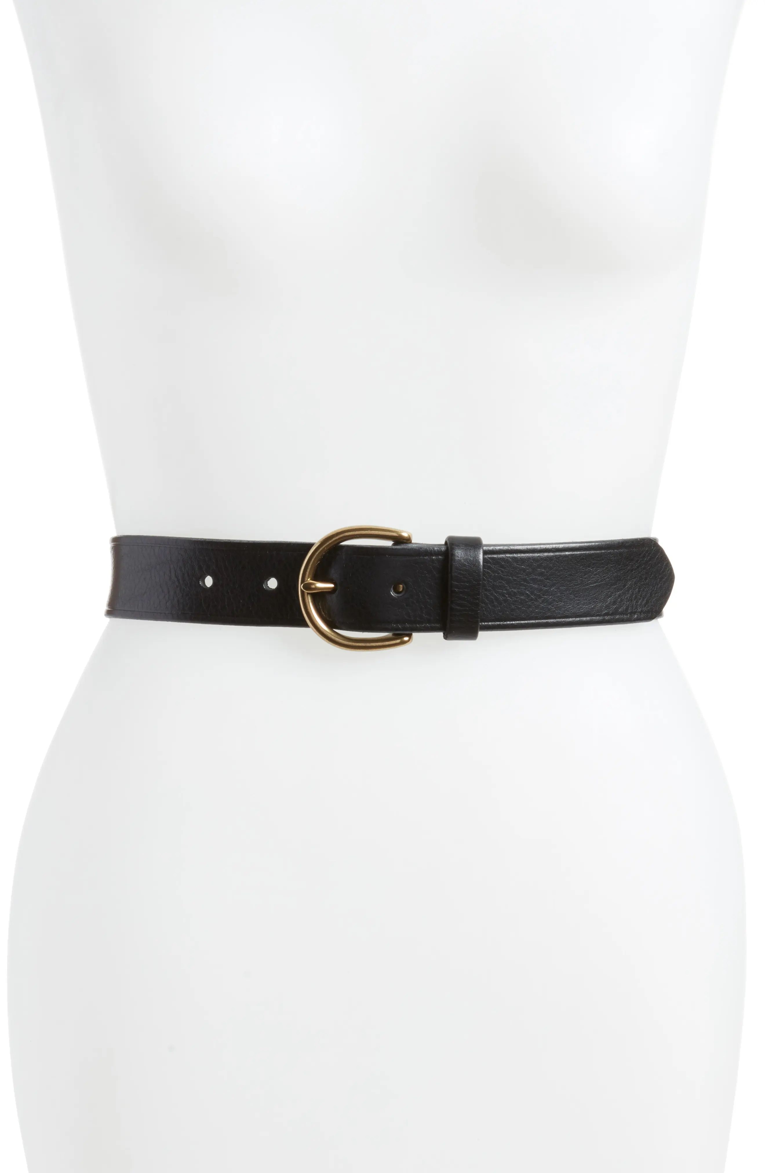 Madewell Medium Perfect Leather Belt in True Black/Gold at Nordstrom | Nordstrom