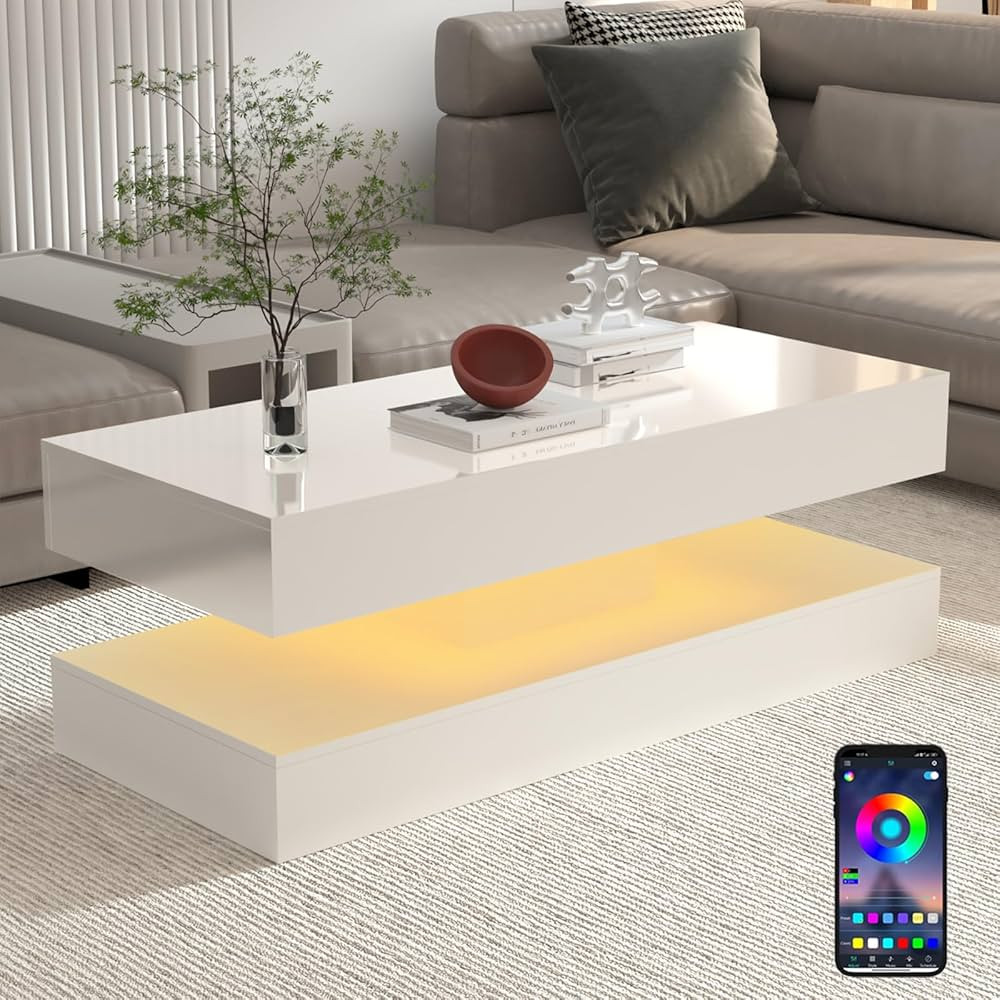 Uspeedy 47.3IN High Glossy LED Coffee Table,APP LED Lights,Black/White, Modern Furniture for Livi... | Amazon (US)