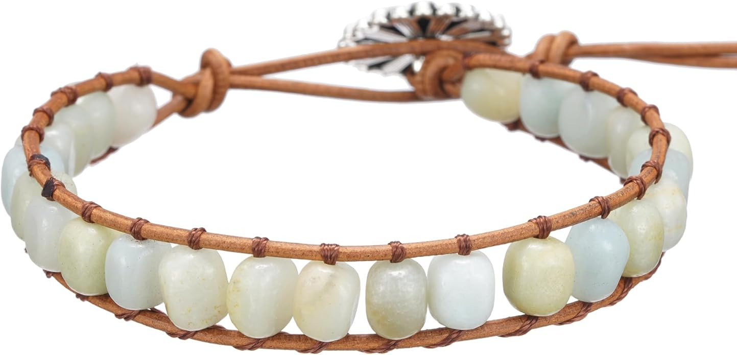 Plumiss Women Boho Handmade Natural Stone Crystal Leather Bead Wrap Bracelets Collection | Amazon (US)