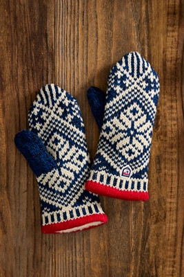 Nordic Wool Mittens, Blue + White | Anthropologie (US)