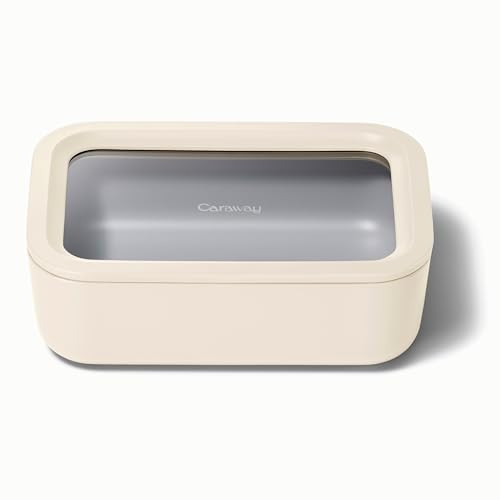 Caraway Glass Food Storage - 6.6 Cup Glass Container - Ceramic Coated Food Container - Non Stick Lunch Box Container with Lids - Dishwasher, Oven, & Microwave Safe - Cream | Amazon (US)