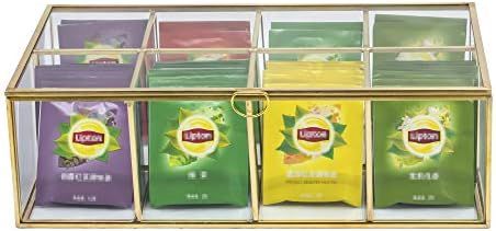 NCYP 12" Glass Tea Bags Box Organizer, Sugar Packets Storage Container, Decor 8 Grids Compartment... | Amazon (US)