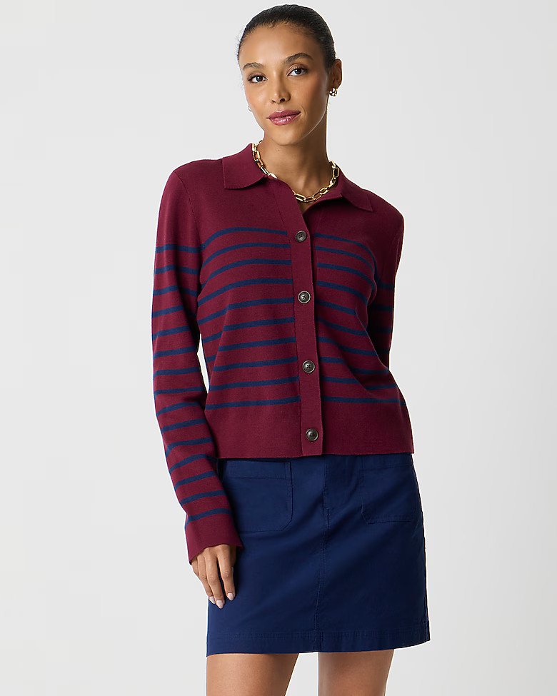 Striped collared sweater-jacket | J.Crew Factory
