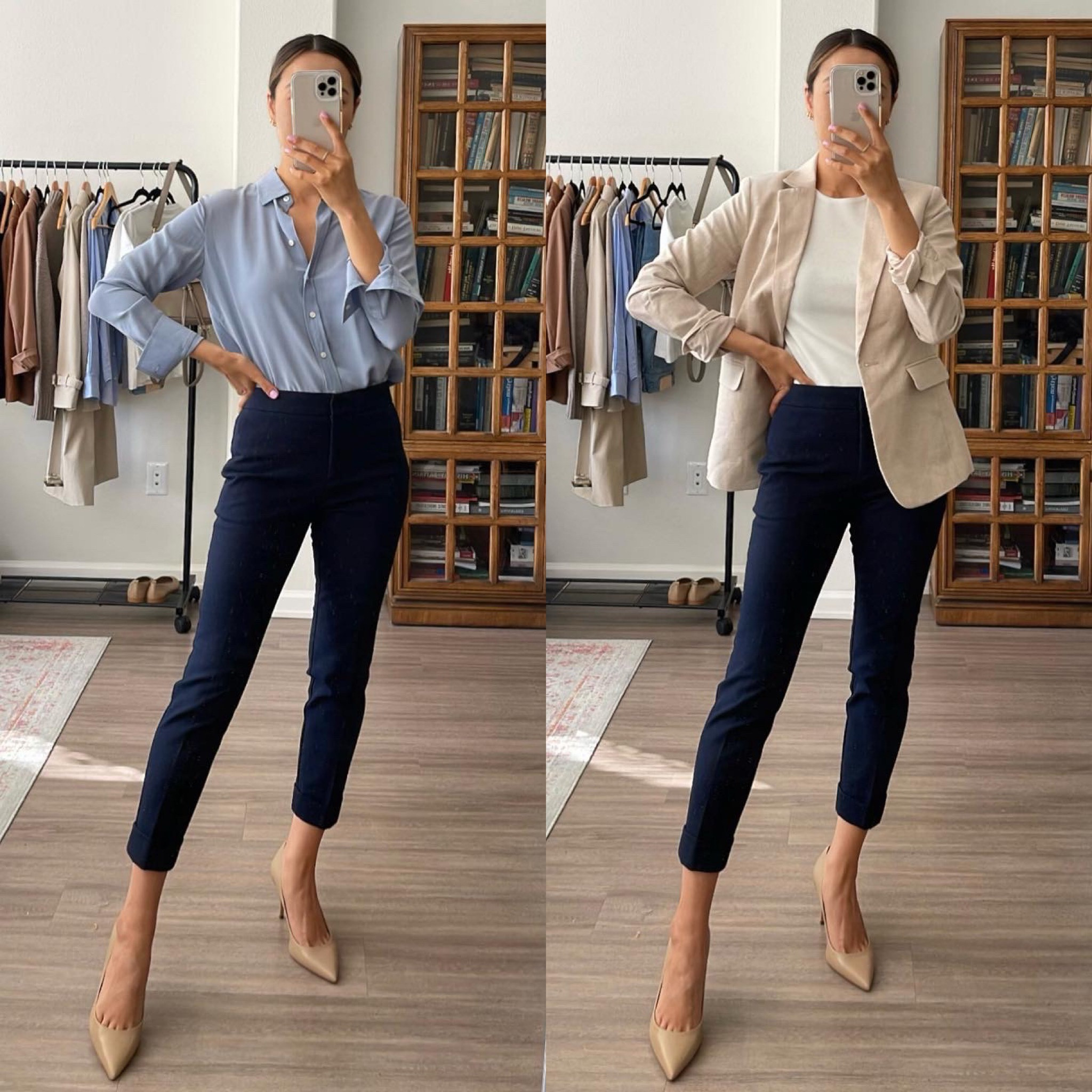 Summer workwear 

Silk blouse 0 
Navy pants 00P - linked similar navy pant recommendations! 
Nude heels - linked a shorter heel recommendation as well! 

Corporate workwear / business casual 

#LTKunder100 #LTKworkwear #LTKstyletip